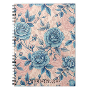 Carnet Motif Rose bleu rétro sur Arrière - plan rose doux