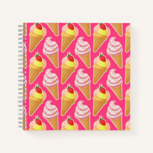 Carnet Motif rose Kawaii avec crème glacée aux fraises