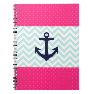 Carnet Motif rose nautique d'ancre de Chevron de menthe