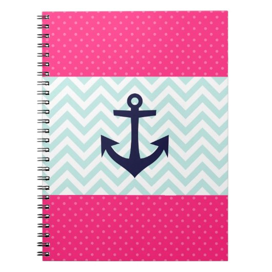 Carnet Motif rose nautique d'ancre de Chevron de menthe (Devant)