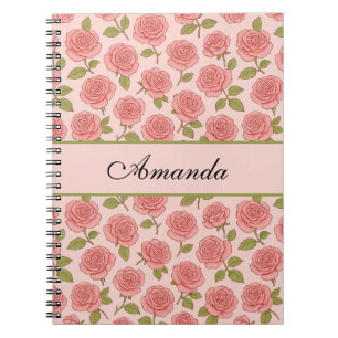 Carnet Motif rose vintage avec nom