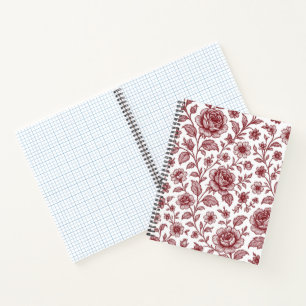 Carnet Motif Rose Vintage rouge foncé
