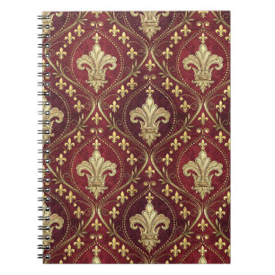 Carnet Motif royal en velours rouge à fleur de lis dorée