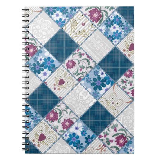 Carnet Motif rustique à la mode bleu de chutes de tissu (Devant)