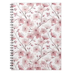 Carnet Motif Sakura en fleurs de cerises roses sur blanc 