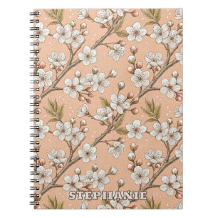 Carnet Motif Sakura en fleurs de cerisier rose sur rose (