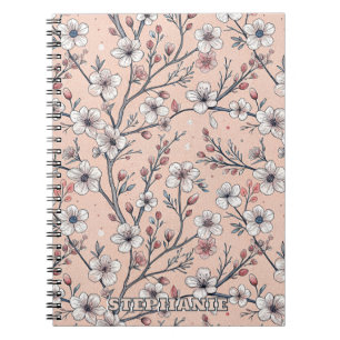 Carnet Motif Sakura en fleurs de cerisier rose sur rose (