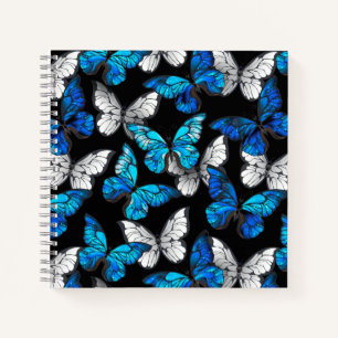 Carnet Motif sans couleur foncée avec papillons bleus Mor