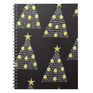 Carnet Motif sans couture avec arbres de Noël dessinés à