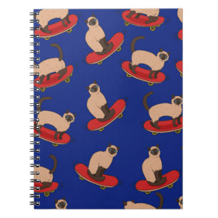 Carnet Motif sans couture avec chats siamois sur skateboa