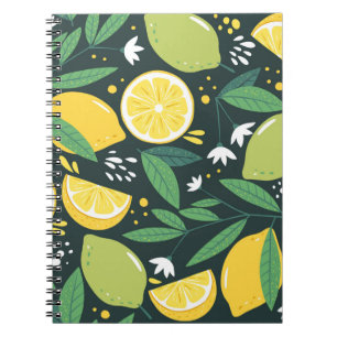 Carnet Motif sans couture avec citrons. Impression artist