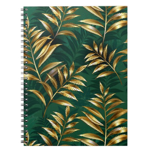 Carnet Motif sans couture avec des fougères dorées (Devant)