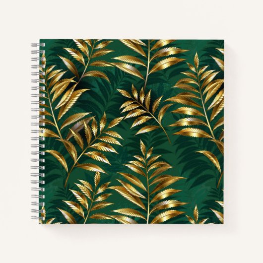 Carnet Motif sans couture avec des fougères dorées (Devant)