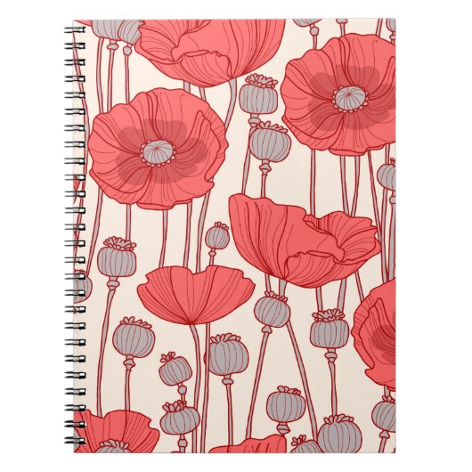 Carnet Motif sans couture avec des pavots. (Devant)