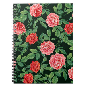 Carnet Motif sans couture avec fleurs de roses rouges. Co