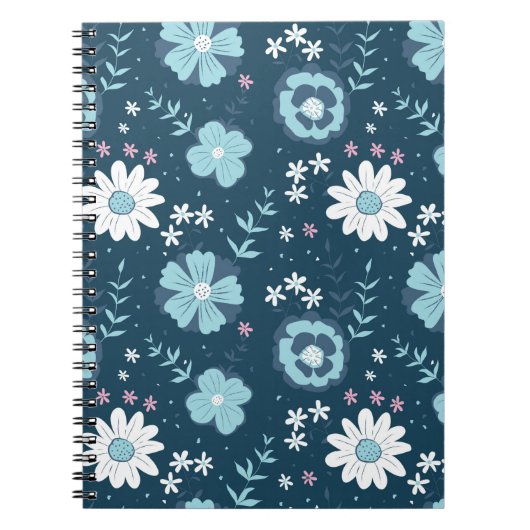Carnet Motif sans couture avec fleurs d'été bleues sur fo (Devant)
