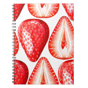 Carnet Motif sans couture avec fraises mûres sur b blanc