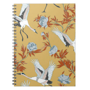 Carnet Motif sans couture avec grues blanches japonaises