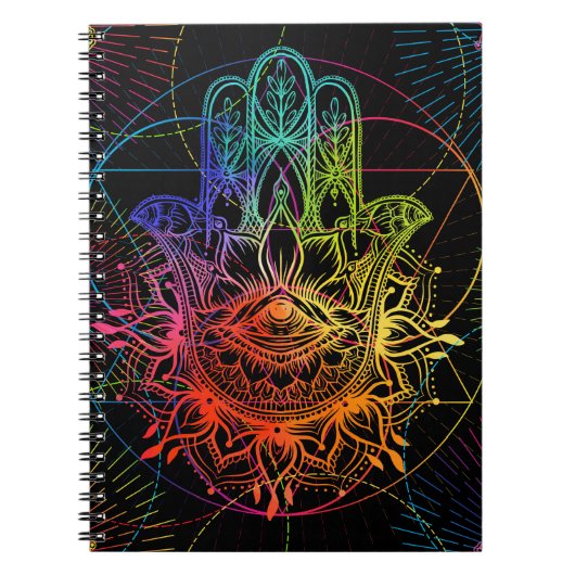 Carnet Motif sans couture avec hamsa orné dessiné à la ma (Devant)