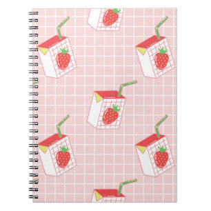 Carnet Motif sans couture avec lait de fraise caricaturé