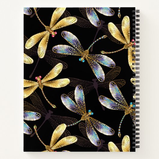 Carnet Motif sans couture avec libellules d'or (Dos)