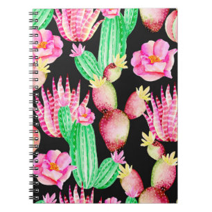 Carnet Motif sans couture avec succulents. Aquarelle cact