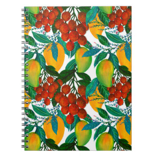 Carnet Motif sans couture avec une mangue fraîche et exot