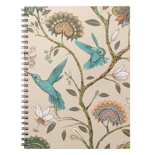 Carnet Motif sans couture beige avec fleurs stylisées et (Devant)