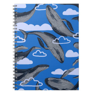 Carnet Motif sans couture de baleines bleues. vintag à ma