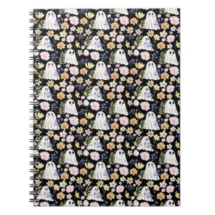 Carnet Motif sans couture de fantôme mignon et de fleurs