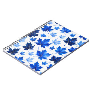 Carnet Motif sans couture de feuilles d'érable bleues - H