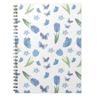 Carnet Motif sans couture de tulipe bleue et de papillon