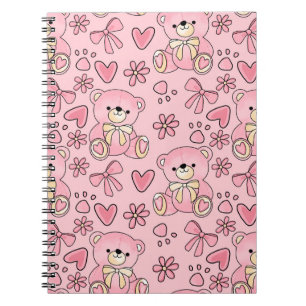Carnet Motif sans couture d'ours en peluche rose Coquette