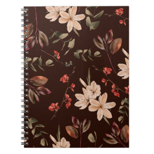 Carnet Motif sans couture fleurie bohème avec brun foncé 