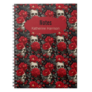 Carnet Motif sans couture floral de corbeau et de crâne g