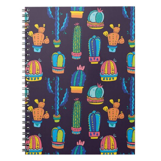 Carnet motif sans couture florale avec de mignons cactus (Devant)