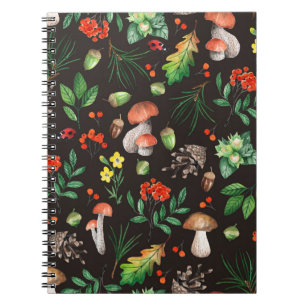 Carnet Motif sans joint avec champignons, noix, feuilles,