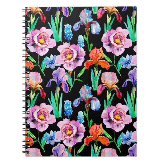 Carnet Motif sans joint avec fleurs Iris et Peony, Eau (Devant)