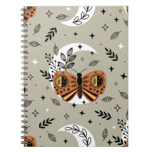Carnet motif sans soudure avec papillon bohème sur le mo