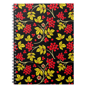 Carnet  motif sans soudure de fleurs et de baies. russe 