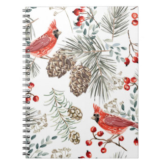 Carnet Motif sans soudure de Noël, oiseaux cardinaux, rou