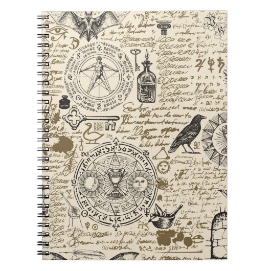 Carnet  motif sans soudure sur un thème d'alchimie en vin (Devant)