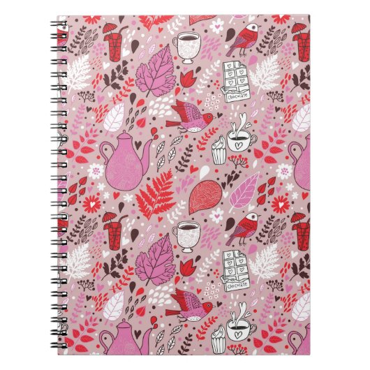 Carnet Motif savoureux avec des oiseaux et des fleurs (Devant)