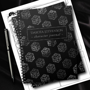 Carnet Motif Silver D20 Caractère de dés de table PNP