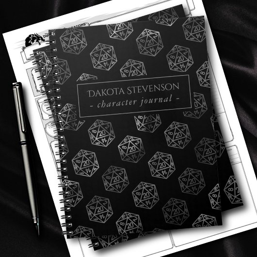 Carnet Motif Silver D20 | Caractère de dés de table PNP