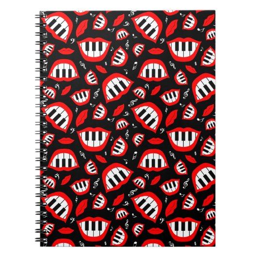 Carnet Motif sourire piano sur arrière - plan noir (Devant)