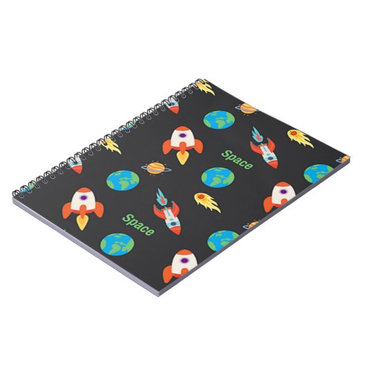 Carnet Motif spatial sur fond noir (Côté gauche)