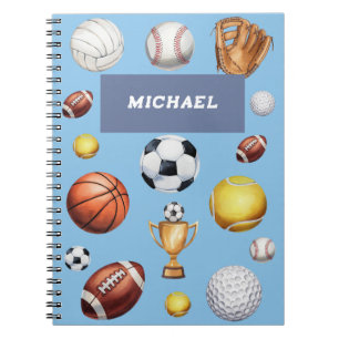Carnet motif sports thème football tennis baseball