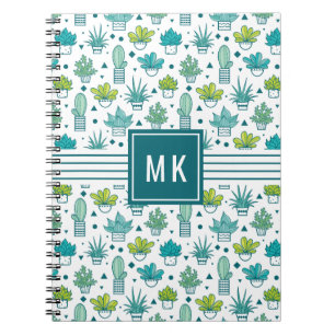 Carnet Motif succulent d'aquarelle verte et bleue