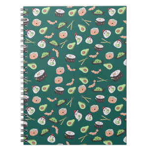 Carnet Motif Sushi vert mignon